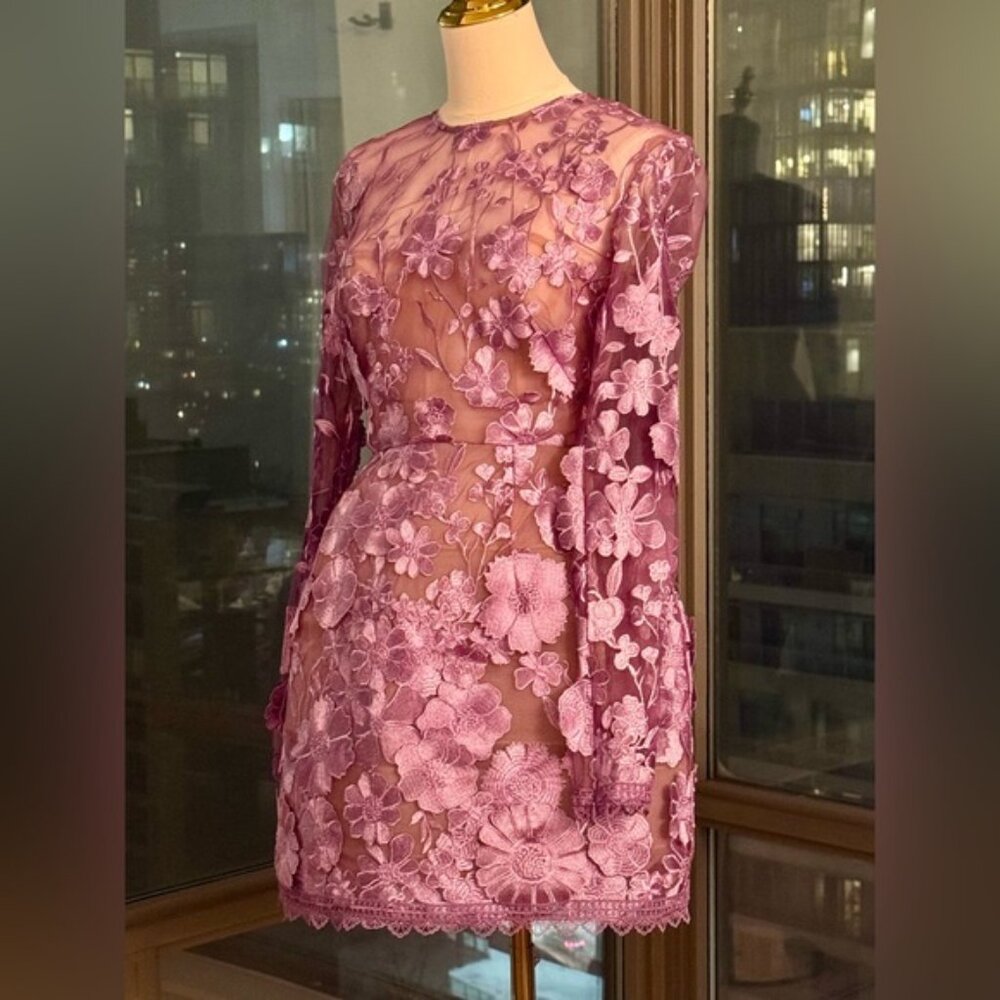 🆕 BRONX & BANCO 🧿 NWOT Bouquet Maraya Long Sleeve Mini Dress, Lilac Sz M US 6 - Picture 10 of 16